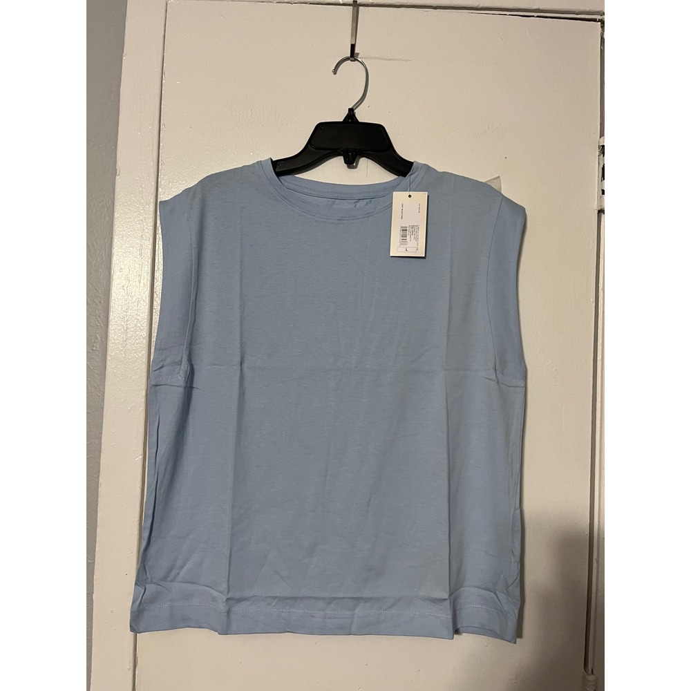 A New Day Light Blue Cotton Muscle Tee Sleeveless Crew Neck Top Large NWT